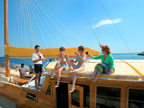 Gulet sailing - plenty of warm polished timber to complement the experience ©  SW